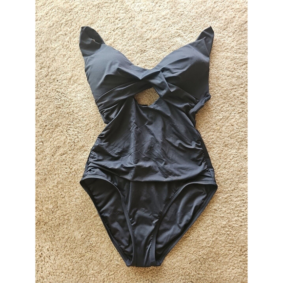 La BlancaWomen's Cross Front Keyhole One Piece Swimsuit Black Size 4 - Picture 1 of 6